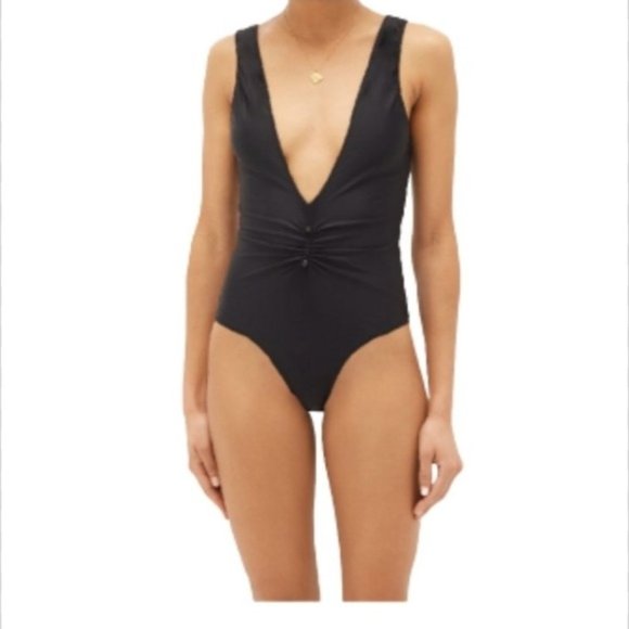 Ganni Other - GANNI GATHERED PLUNGE-NECK ONE PIECE SWIMSUIT NEW